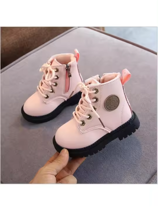 Botas de cuero para niños y niñas otoño-invierno 2020 cálidas, antideslizantes, impermeables con peluche, moda en tallas 21-30 - 1