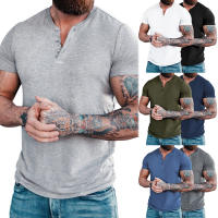 Camiseta de manga corta Henley para hombre, camisa informal de algodón, camisas Henley, M-6XL negro - details 2