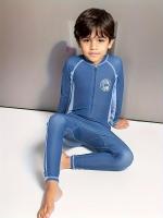 Traje de baño de una pieza para niños, con mangas largas para deportes acuáticos, protección solar y traje de neopreno - details 3