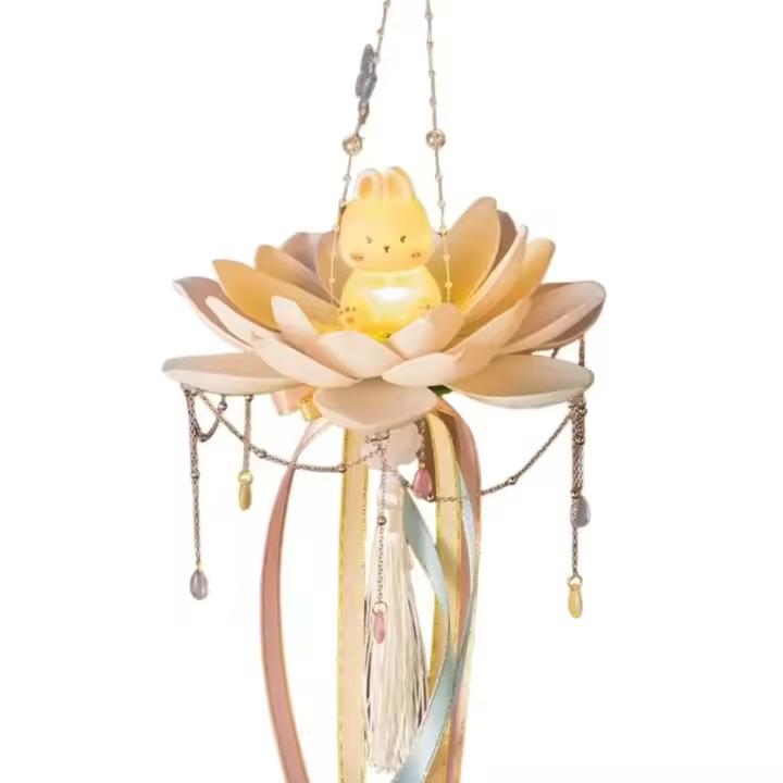 Linternas de flores de loto DIY, paquete de Material brillante, linterna de loto de conejo, linterna luminosa hecha a mano para Festival del Medio Otoño - 1
