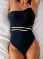 Traje de baño de una pieza acolchado vintage para mujer, elástico de corte alto con control de barriga, traje de baño con cuello cuadrado - details 26