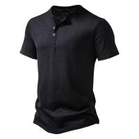 Nueva camiseta coreana de manga corta de Color sólido con cuello Henry para hombre, polos informales, camisetas deportivas para hombre - details 8