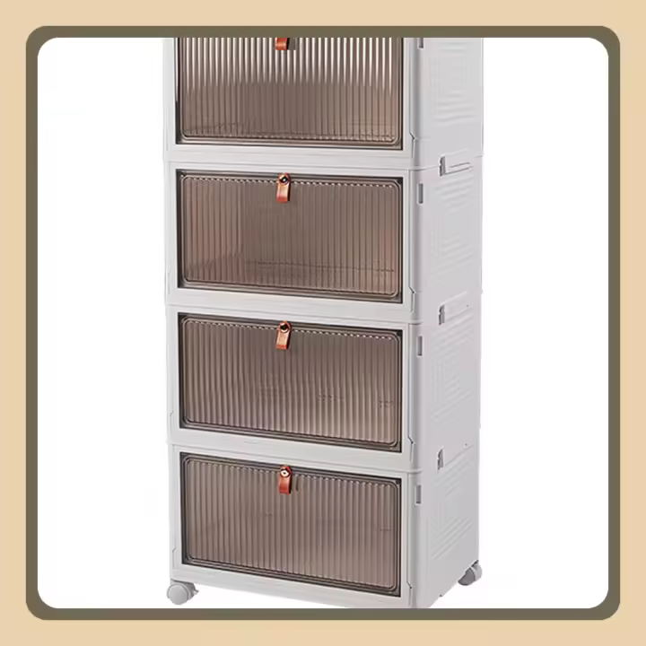 Caja de almacenamiento de 4 niveles a prueba de polvo, mesa de noche de plástico sobre ruedas, organizador para sala de estar, dormitorio, pasillo, oficina - 1