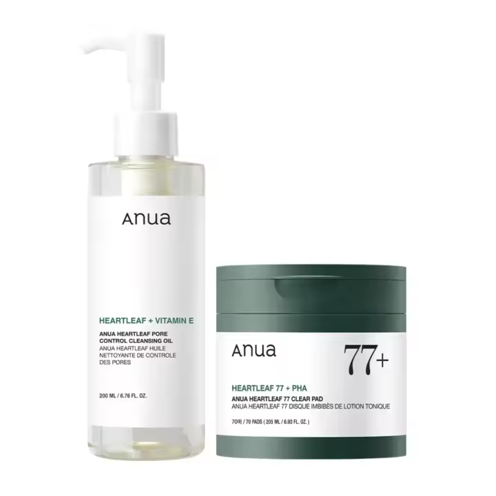 Auna Deep Pore Treatment Duo Heartleaf Aceite limpiador para control de poros, Heartleaf 77 Toner Pad, almohadillas faciales exfoliantes, después de la limpieza para un cuidado facial suave, set coreano de cuidado de la piel - 1
