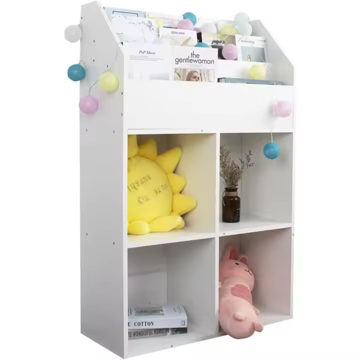 Estantería de Madera para Habitación de Niños Estante de Libros y Juguetes en Blanco - 1