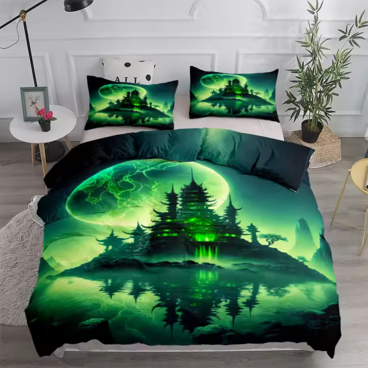Funda de edredón Bloody Castle, juego de cama de terror, juego de cama King Queen doble, tamaño individual - 1