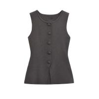 TRAF-Chaleco de punto tipo suéter con botones suaves para mujer, cuello redondo, sin mangas, chaleco de mujer, tops elegantes, moda - details 5
