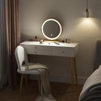 Tocador Maquillaje con Espejo de Luz Regulable en 3 Niveles, Tocador con 3 Cajones, Escritorio Grande 100x40 cm, Silla Ajustable en Respaldo de Terciopelo, Blanco+Crema+Dorado, MB6105ws - details 8
