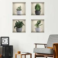 Pegatinas de pared de plantas verdes 3D, calcomanías de vinilo para ventana falsa, decoración de fondo para sala de estar, 4 piezas - details 3
