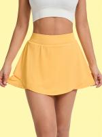 Falda de Yoga y Tenis de Cintura Alta para Mujer con Pantalones Cortos Incorporados, Dobladillo con Volantes y Bolsillos Laterales - Ropa Deportiva Elástica para Gimnasio, Entrenamiento y Uso Diario - Amarilla - details 7