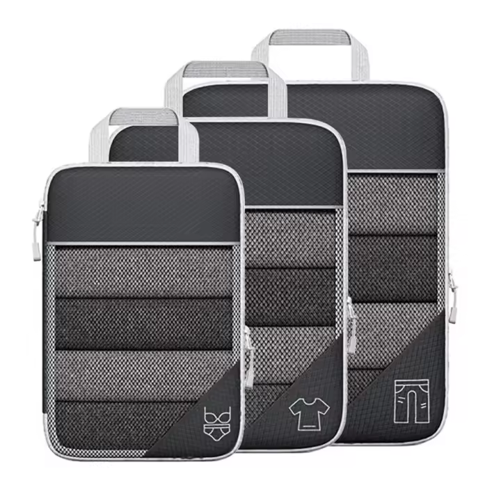 Bolsa de almacenamiento comprimible para viaje, organizador de equipaje Visual de malla, color negro, 3 piezas - 1