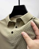 Polo de seda helada para hombre, camiseta de manga corta de malla transpirable de alta gama, ropa deportiva informal de color sólido de alta calidad - details 14