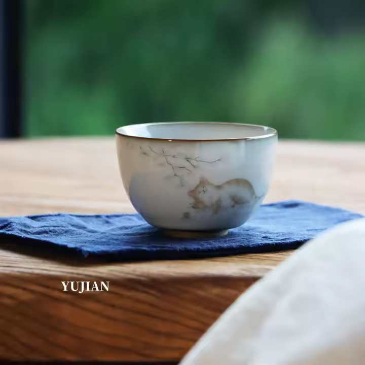 Kitten Ru Kiln Master Taza de té de Kung Fu personal hecha a mano de cerámica con degustación abierta - 1