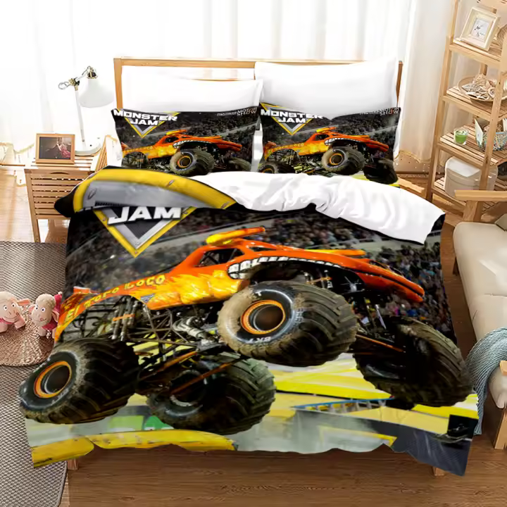 Conjunto de Ropa de Cama Monster Jam Tamaño Único, Plano, Rey, Kid Funda de Edredón de Anime 3D - 1