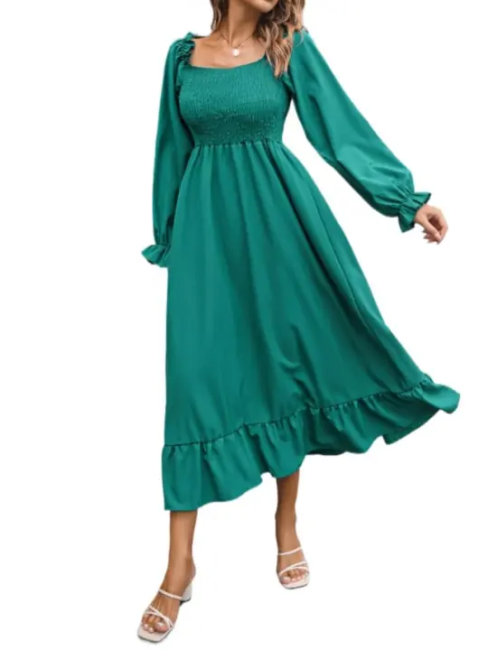 Elegante Vestido de Seda Largo Diseño de Volantes Venta de Liquidación Moda Femenina Chic - 1
