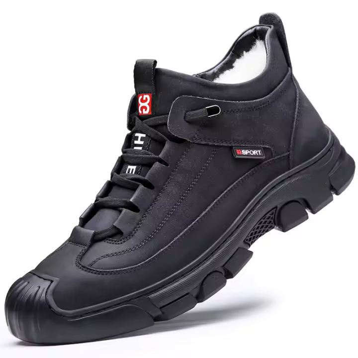 Botas de nieve de terciopelo cálidas, antideslizantes y resistentes al frío, integradas de lana de cuero genuino para hombre - 1