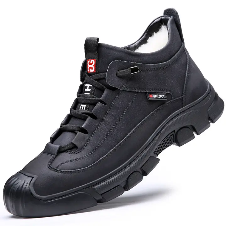 Botas de nieve de terciopelo cálidas, antideslizantes y resistentes al frío, integradas de lana de cuero genuino para hombre - 1