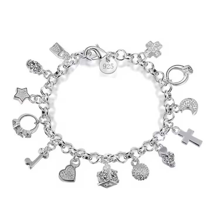 Pulsera de plata S925 de trece piezas colgantes para mujer, pulseras y brazaletes de regalo, joyería - 1