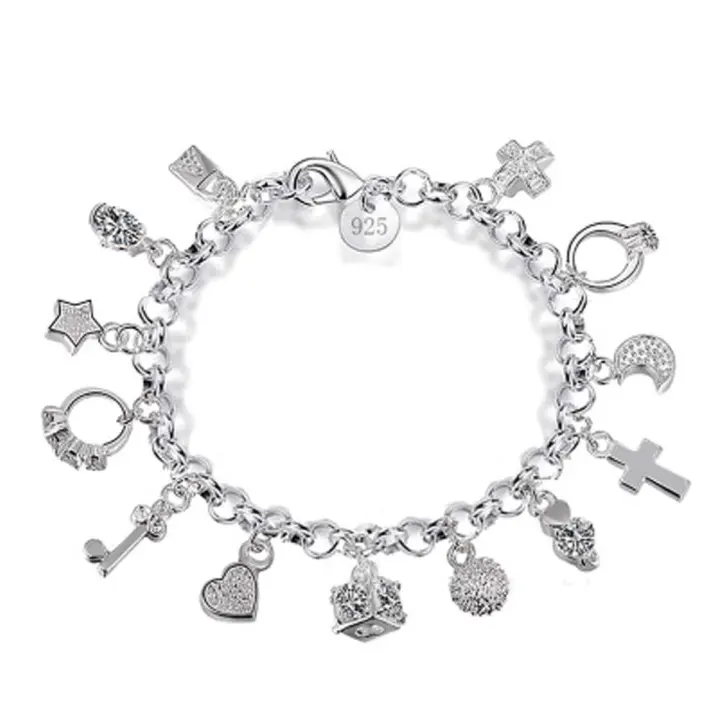 Pulsera de plata S925 de trece piezas colgantes para mujer, pulseras y brazaletes de regalo, joyería - 1