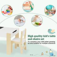 Mesa Infantil con Cajones de Almacenamiento, Mesa Infantil con 2 Sillas de Madera Pizarra para Sala de Juegos Habitación de Niños, 81,5 x 60,5 x 48 cm, Blanco y Natural - details 3