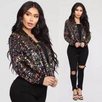 Chaqueta bomber con cremallera y manga larga ajustada con lentejuelas para mujer - details 5