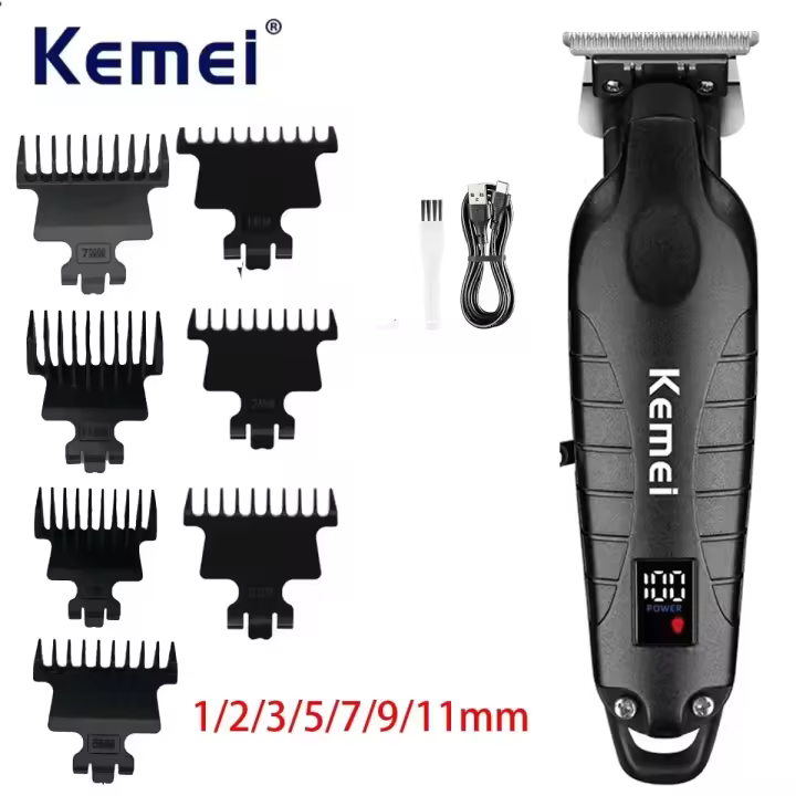 Kemei-cortadora de pelo profesional para hombre, maquinilla de cortar el pelo con acabado eléctrico, inalámbrica, recargable, sin espacios, 2293 - 1