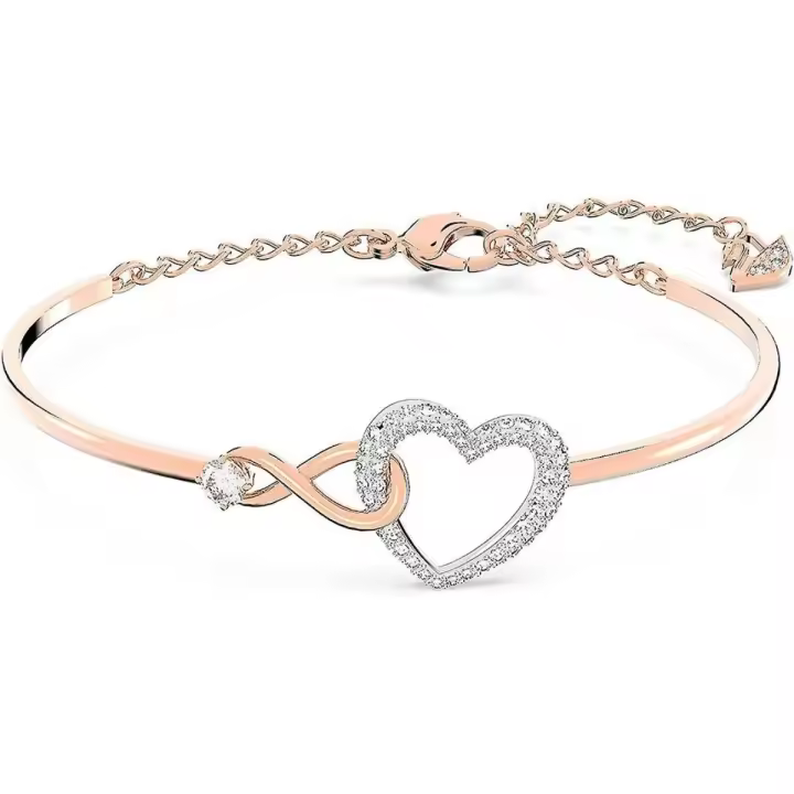 Colección de joyas de corazón infinito, collares y pulseras, acabado en tono rodio y oro rosa, cristales claros - 1