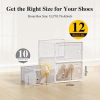 Cajas de almacenamiento de zapatos extragrandes, de plástico transparente, apilables, paquete de 12, zapatero y sustituto, contenedores de tenis, contenedores organizadores de almacenamiento de - details 4