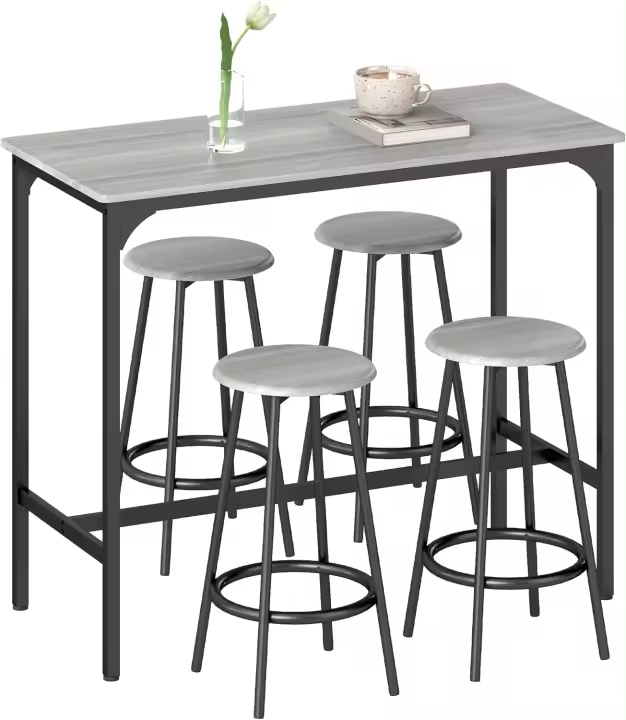 Conjunto de mesa alta de bar y 4 taburetes, mesa alta de cocina con taburetes estilo industrial, marco de metal para salón, marrón rústico - 1