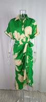 Vestidos largos elegantes para mujer, solapa, cuello en V, manga corta, cintura alta, oficina, Maxi Verde S - details 2