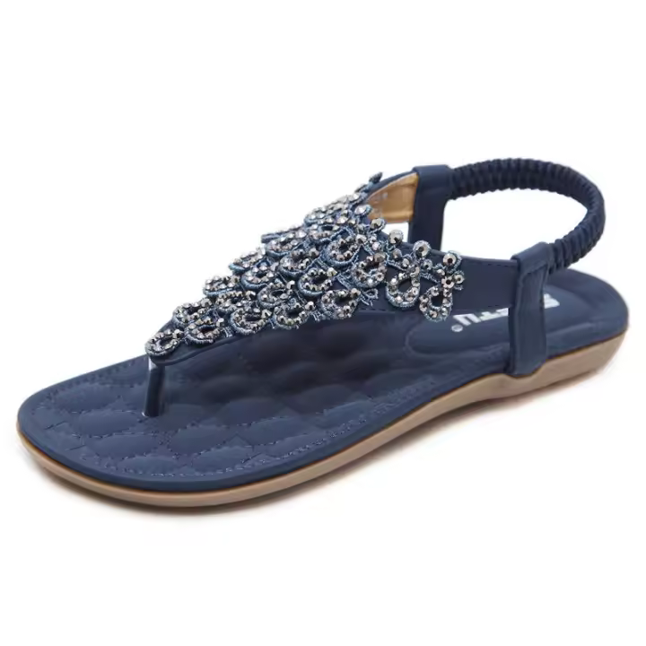 Nueva sandalia de verano con encaje y diamantes de imitación estilo bohemio zapato plano elástico de gran tamaño - 1