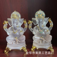 Baúl transparente, adorno de Dios de la riqueza, decoración del hogar artesanal de resina india Fotai, estatua de cabeza de elefante - details 1