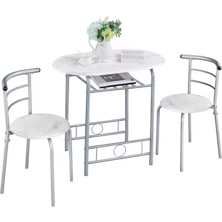 Juego Mesa de Cocina con 2 Sillas de Comedor Conjuntos de Mueble de 3 Piezas con Estante para Vino Madera - 1
