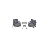 Conjunto de muebles de jardín de ratán, incluye 1 mesa y 2 sillones con cojines, estructura de metal para terraza o patio, color marrón. - details 8