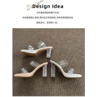 Tacones altos desgaste exterior de las mujeres 2025 verano nuevo francés tacón grueso diamantes de imitación sandalias de cristal transparente zapatillas de mujer zapatos de mujer - details 1