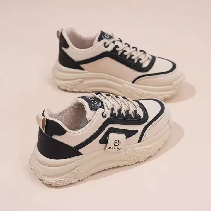 2025 primavera nueva moda urbana Ins estilo coreano Casual blanco de suela gruesa papá estudiante correr zapatos deportivos con cordones - 1