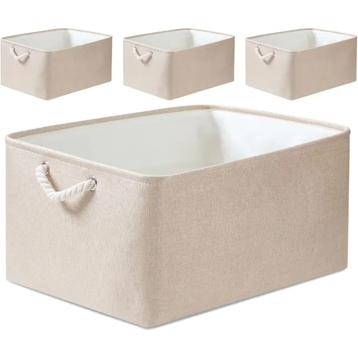 Caja de Almacenamiento Plegable de Tela Gruesa 41l. x 31an. x 20al. Paquete de 4 Marfil - 1
