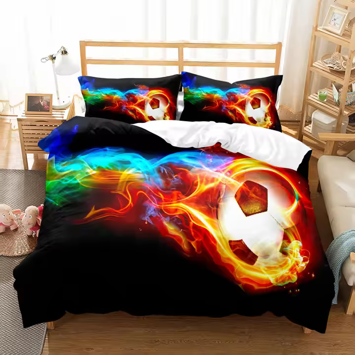 Juego de funda de edredón de fútbol, ​​juego de cama con tema deportivo tamaño King y Queen para niños, niños y niñas, funda de edredón con funda de almohada, decoración de dormitorio - 1