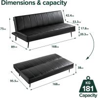 Sofá Cama Plegable 2 en 1 - Adecuado para habitaciones de invitados y espacios pequeños - PVC Negro - details 3
