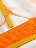 Conjunto de Bikini de cintura alta para mujer, traje de baño de color naranja liso, bañador de playa, Verano - details 19