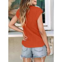 Camisetas con textura de manga corta para mujer, camisetas básicas informales holgadas de punto con cuello redondo, blusas - details 44
