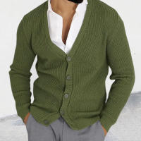 Suéter cansado de manga larga para hombre, chaqueta de punto con cuello en V, ropa de moda de talla grande, otoño e invierno, 2024 - details 1