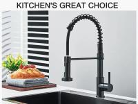 Grifo extraíble de latón para cocina, mezclador de agua fría y caliente con boquilla de doble modo cromado, con resorte, color negro mate - details 0