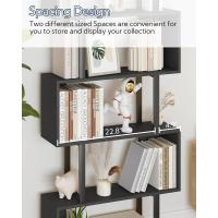 Estantería geométrica, estantería en forma de S, estantería de 6 niveles para dormitorio, estantería decorativa de madera moderna, estantería alta para oficina en casa, color negro - details 5