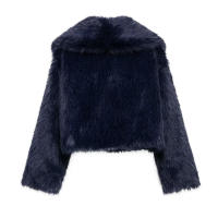 TRAFZA-Chaqueta de piel sintética para mujer, abrigo holgado de manga larga con cuello vuelto, color liso, informal, para invierno, 2024 - details 3