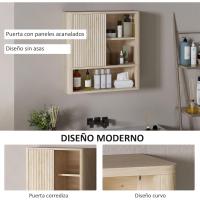 Armario de Baño de Pared Natural Diseño de Perfil Curvo Estantes Ajustables Puerta Corredora - details 5