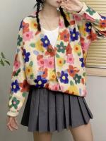 Masss-suéteres de lujo para mujer, cárdigans estampados a la moda, holgados, cálidos, florales, con cuello en V, para ocio, invierno, 2023 - details 4
