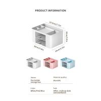 1 organizador de bolígrafos Con 2 cajones soporte de lápiz multifuncional para escritorio caja de almacenamiento para escritorio suministros de oficina mesa de tocador - details 4