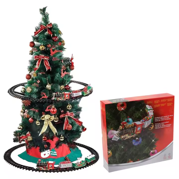 Juego de tren de Navidad con sonidos y luces, coche de ferrocarril eléctrico, minijuego de juguetes de tren para decoración navideña y del hogar - 1