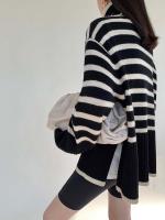 Autumn winter vintage women sweater casual striped turtleneck loose knitted split top pullovers - details 1
